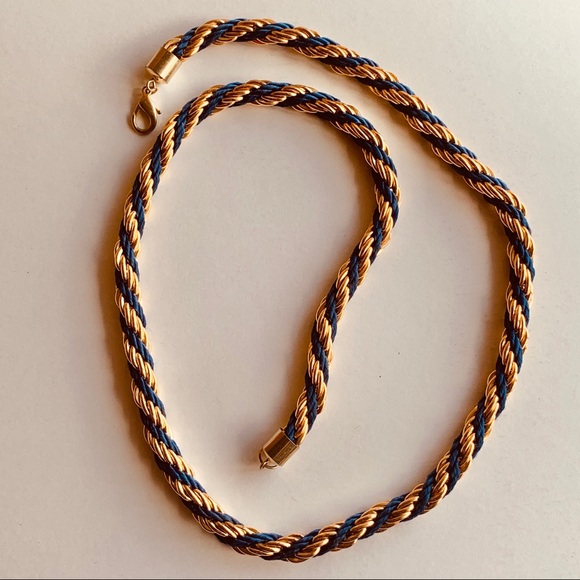 Vintage Twisted Gold and Blue Rope Necklace - Picture 5 of 7